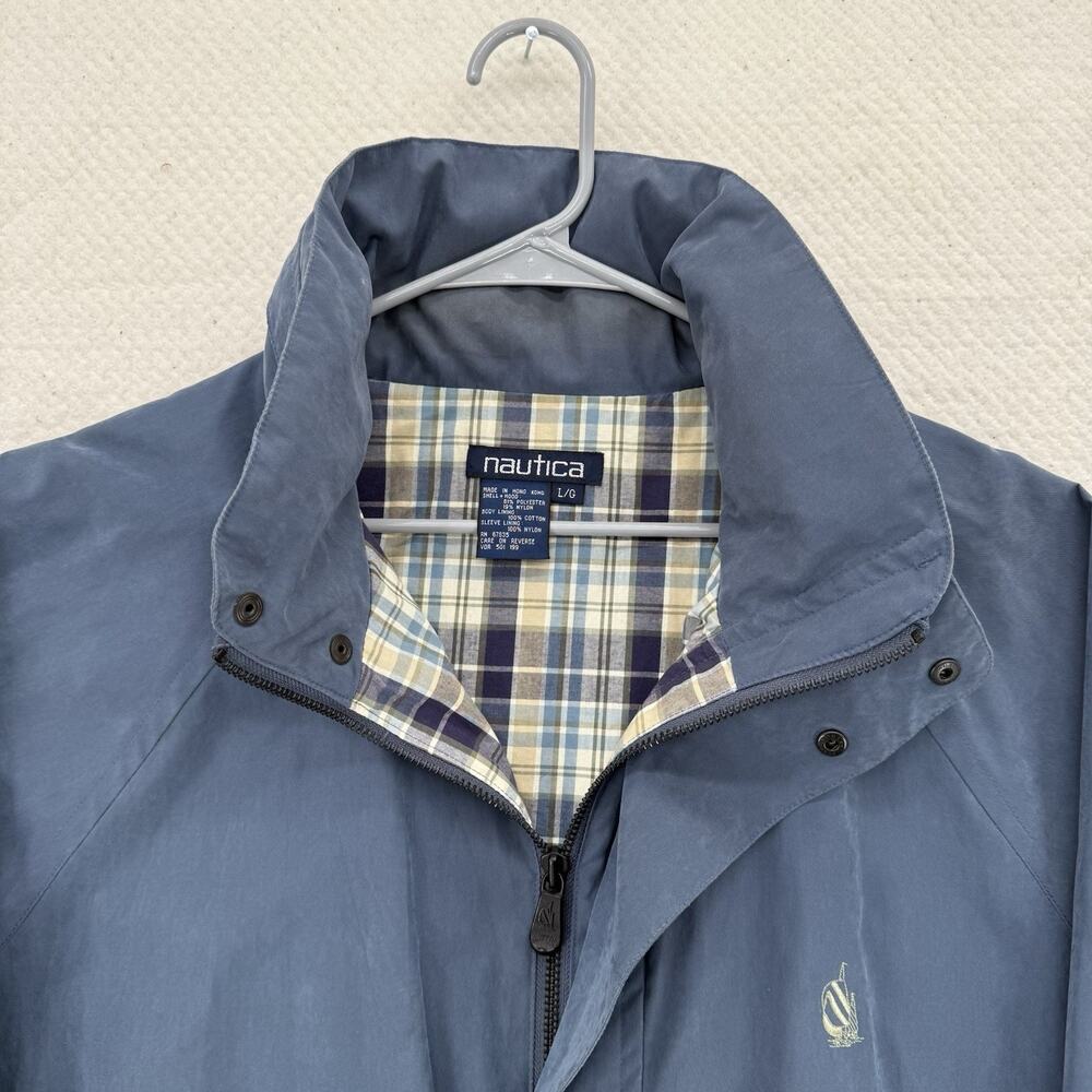 Vintage Nautica Men's Navy Blue Cotton Harrington Jacket Size Large Hooded 90's - Picture 3 of 9